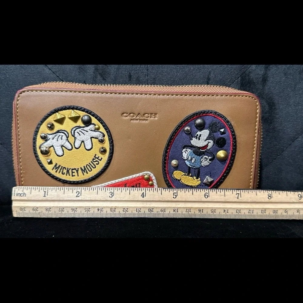 Coach Disney Long Wallet Brown Mickey Mouse Accordion Zip